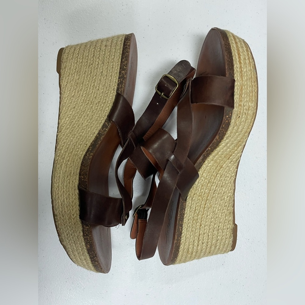 Lucky Brand Sandals Women’s 9M Casual Espadrille Wedge Slingback Brown Leather - Picture 5 of 5